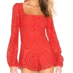 Beach Riot Red Eyelet Long-Sleeve Romper